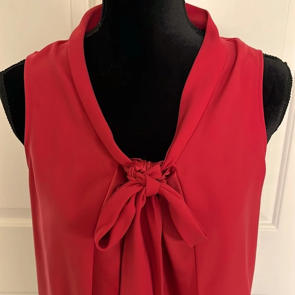 Ann Taylor Red Sleeveless Bow Blouse - Picture 2 of 3